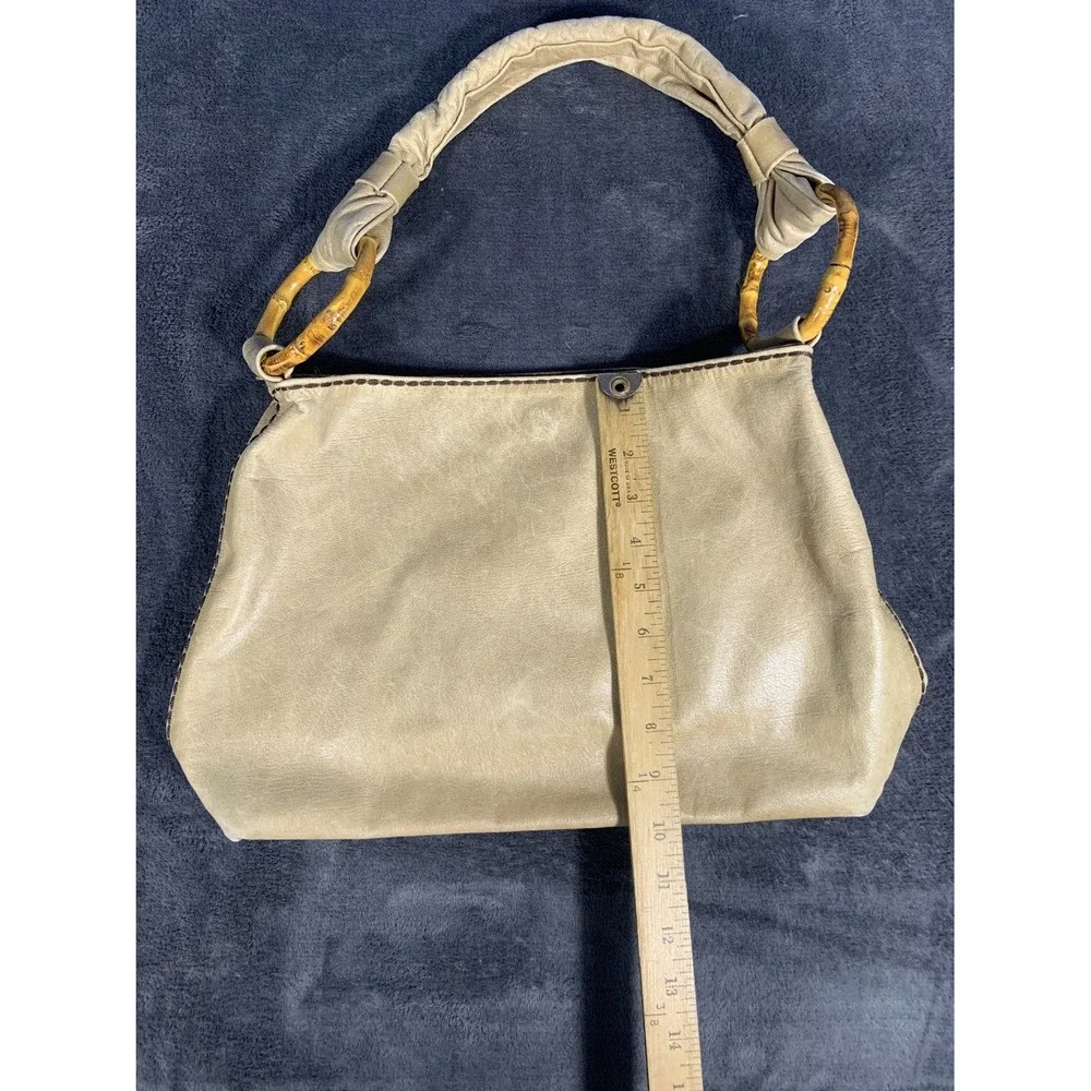 Plinio Visona Italy Tan Leather Bamboo Handle Hobo Shoulder Bag Leopard Lining